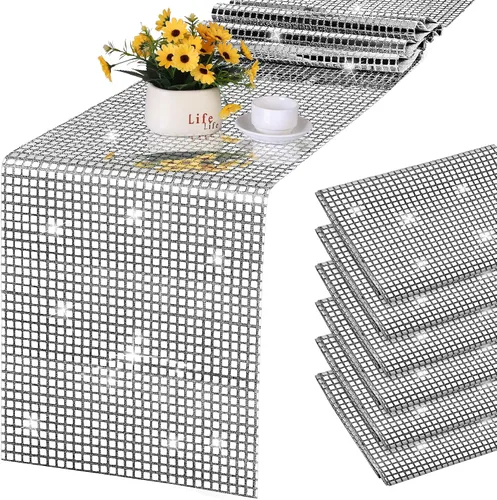 Miniatura 8 de Durony Paquete de 2 caminos de mesa disco de 11 x 108 pulgadas, espejo rosa intenso con laminado de purpurina y lentejuelas brillantes