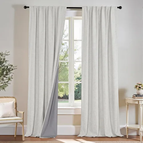 Miniatura 11 de PONY DANCE Cortinas de lino 100% opacas de 63 pulgadas de largo para dormitorio, sala de estar, oscurecimiento completo, bolsillo para barra