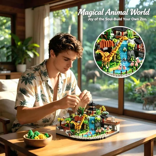 Miniatura 4 de Juego de bloques de construcción de zoológico con jirafa, panda, flamenco, 5000 unidades para adultos o adolescentes a partir de 14 años, kit