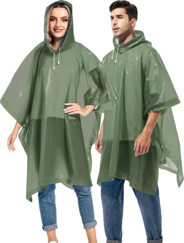 Miniatura 72 de Paquete de 2 ponchos de lluvia para adultos, reutilizables, impermeables, de supervivencia, emergencia, resistente, con capucha con cordón