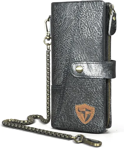 Genuino caballo loco cuero viaje regalo moneda bolsillo tarjeta caso largo organizador cadena Rfid monedero con broche para hombres hombres 1803,