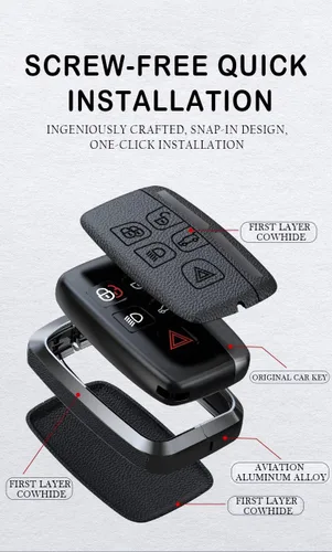 Miniatura 4 de SANRILY Funda de llavero negra sin llave para Land Range Rover Discovery Rover Sport 2018 2019 y Jaguar XF 2021 de cuero con llavero