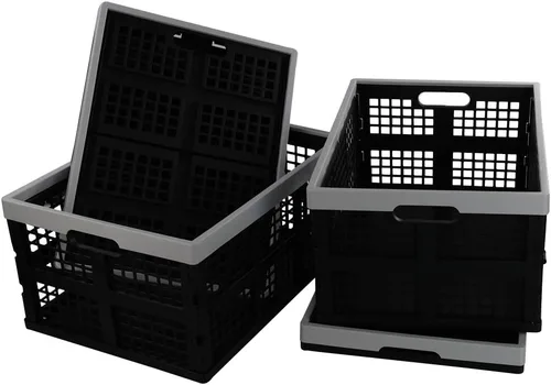 Cajones de almacenamiento plegables de 34 litros/cesta de almacenamiento apilable, juego de 4 Negro + gris