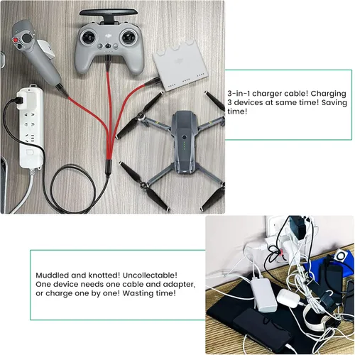 Miniatura 3 de Cargador para DJI Mini 4 Pro, Mini 3 Pro, Mavic 3, Air 2S, Avata Drone, cable de carga rápida 3 en 1 3A USB C con adaptador para controlador remoto