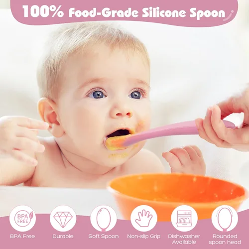 Miniatura 3 de ME.FAN Cucharas de silicona para bebé, paquete de 6 cucharas de alimentación para bebés y bebés, niños pequeños, color brillante