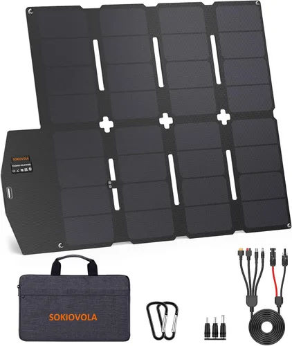 Miniatura 8 de SOKIOVOLA Panel solar plegable de 120 W con conector MC-4, panel solar portátil para camping, cargador de panel solar plegable para estación de 120