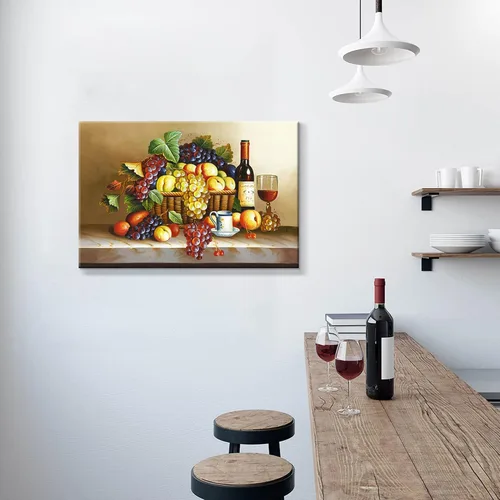 Miniatura 6 de Arte de pared con imagen de vino de uva: pintura al óleo de frutas vintage, impresión contemporánea en lienzo de comida contemporánea, obra de arte