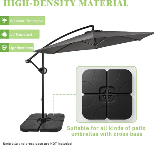 Miniatura 5 de T&Jero Base de plástico resistente de 4 piezas para patio al aire libre, sombrilla voladiza, 260 libras con relleno de agua y arena, color negro