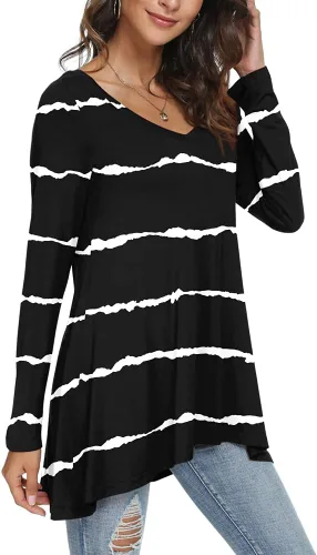 Miniatura 2 de POPYOUNG Blusa casual de manga larga para mujer, para usar con leggings, cuello en V, estilo casual