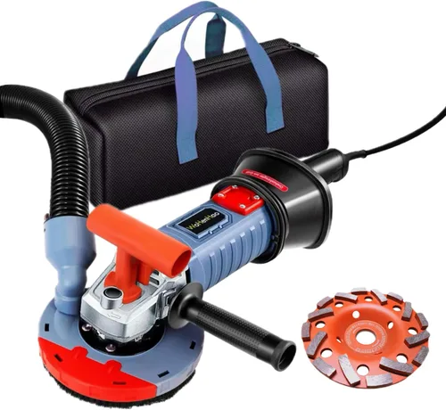 Wohenhao Cepilladora de Concreto de 5 Pulgadas 1500W con Cubierta de Extracción de Polvo y Rueda de Copa de Diamante, Máquina de Eliminación de