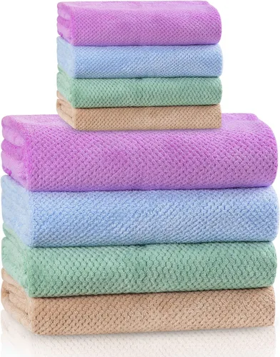 Juego de toallas de microfibra de 4 colores, súper suave y absorbente, de secado rápido, ligero, 4 toallas de baño, 4 toallas de mano para ducha,