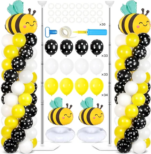 Miniatura 23 de Juego de 2 soportes de columna de globos nocturnos de película con 102 globos de aluminio de palomitas de maíz, soporte de torre ajustable de 5.57