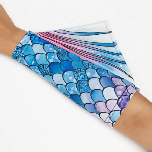 Miniatura 2 de color cosplayer Guantes de sirena con diseño de escamas de pez, mangas para brazos, aleta impresa, accesorios de disfraz de Halloween para mujeres