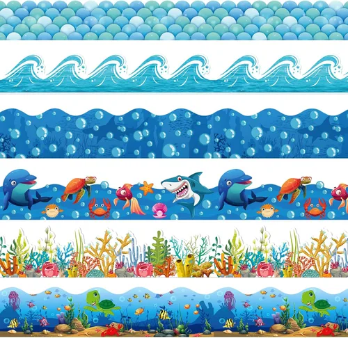 Containlol Bordes para decoración de tablón de anuncios, 118 pies de borde festoneado con tema oceánico para tablón de anuncios de aula, para