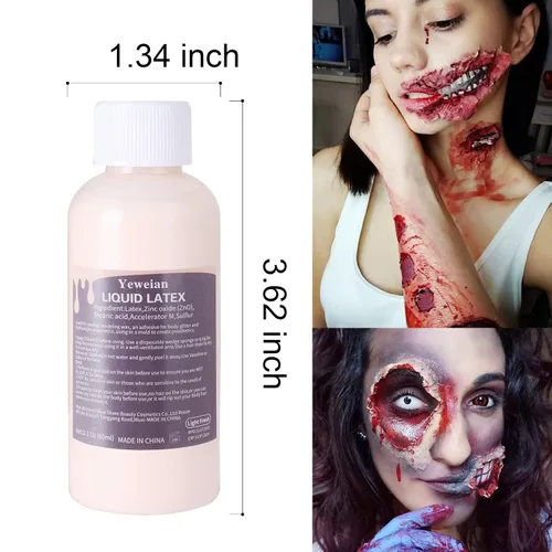 Miniatura 4 de Kit de maquillaje SFX de látex líquido, líquido de látex de 2.1 onzas con gel de sangre falsa coagulada, sangre para chorros y esponja de punteado