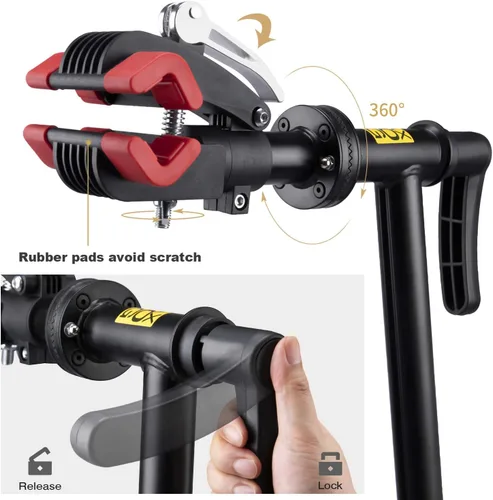 Miniatura 2 de CXWXC Soporte de reparación de bicicletas para mantenimiento de bicicletas, hasta 66.1 lbs, altura ajustable, plegable y giratorio de 360° para MTB