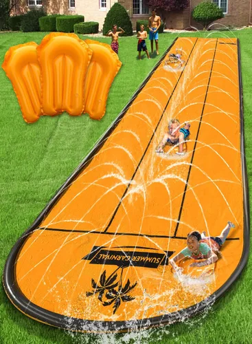 Miniatura 10 de Spring Water Tobogán acuático para patio trasero de niños, 17 pies x 3 carriles de carreras, toboganes de agua deslizantes con aspersor para edades