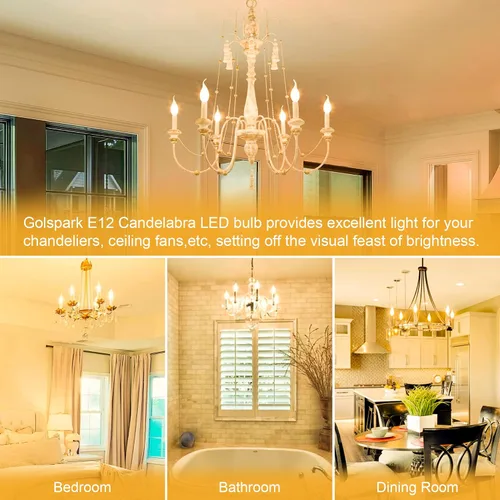 Miniatura 7 de GOLSPARK E12 LED Bulb Dimmable 60 Watt Equivalent 10 Pack, 2700K Warm White Type B E12 Candelabra LED Light Bulbs, B11 Candle LED Chandelier Light