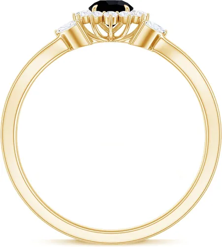 Miniatura 7 de Anillo de compromiso con halo de flor de diamante y ónix negro certificado para mujer Calidad AAA