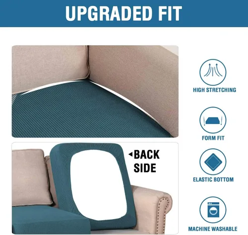 Miniatura 6 de H.VERSAILTEX Fundas de cojín individuales superelásticas para asiento – Juego de fundas de cojín para sofá y sofá, tela de sarga texturizada Verde
