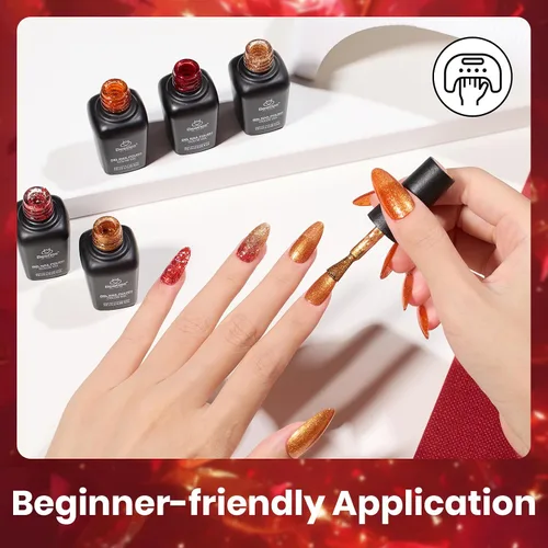 Miniatura 5 de Beetles - Esmalte en gel rojo con purpurina, colección Passion Rush, uñas navideñas con purpurina, rojo, naranja y dorado, para manicura 0-Passion