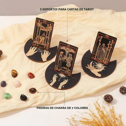 Miniatura 5 de SUGEYA 78 cartas de tarot con libro guía, juego de regalo de tarot negro con tela de tarot, piedras de chakra y más, cartas de tarot, juego