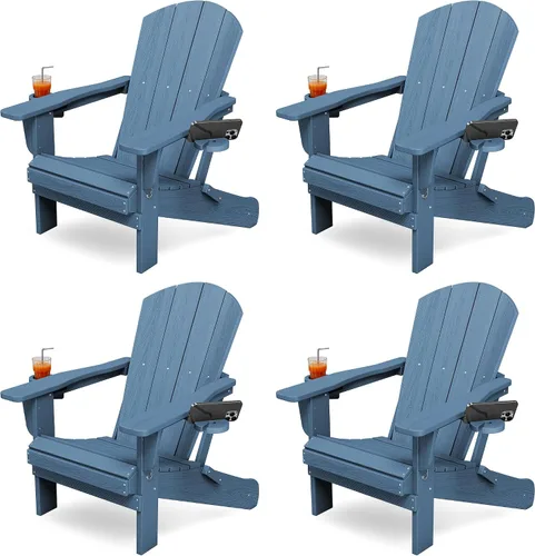 Miniatura 16 de KINGYES Silla plegable Adirondack con portavasos dobles - Sillas de exterior de HDPE para todo clima, silla de patio tipo madera para el patio Negro