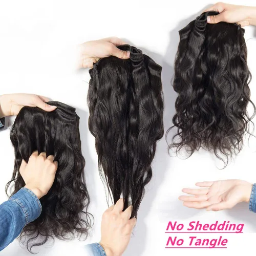 Miniatura 6 de Paquetes con extensiones de cabello ondulado con cierre (10 12 14+10, parte libre) cierre de encaje 4×4 con 3 paquetes 100% cabello humano virgen