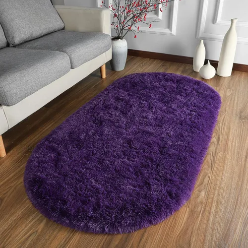 Miniatura 2 de Softlife Juego de 2 alfombras de color morado oscuro, rectangulares de 4 x 5.3 pies y 2.6 x 5.3 pies, ovaladas de 2.6 x 5.3 pies, alfombras de área