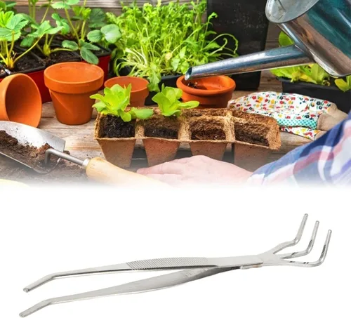 Miniatura 4 de Fdit Pinzas para rastrillo de raíz de bonsái, herramienta de trasplante de precisión 2 en 1 de acero inoxidable con puntas redondeadas suaves