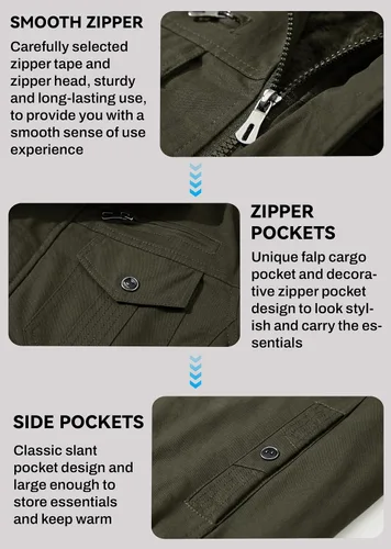 Miniatura 6 de Chaqueta de invierno con forro polar de Eklentson para hombre, con aislamiento térmico grueso, con múltiples bolsillos, con cremallera delantera