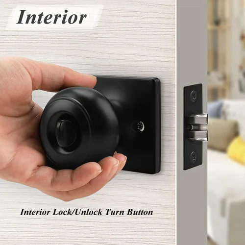 Miniatura 7 de Probrico Perillas negras para cama/baño con roseta cuadrada, cerraduras para puertas interiores sin llave, paquete de 5
