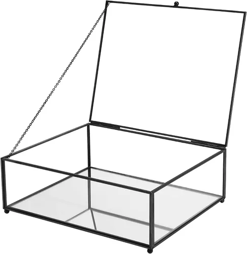 Miniatura 10 de REDHUGO Cajas grandes de vidrio para exhibición hechas a mano, parte inferior con espejo, caja de joyería de cristal con tapa, para libros, fotos