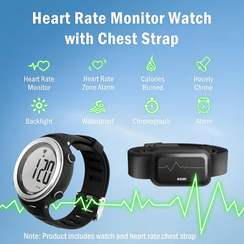 Miniatura 6 de EZON Monitor de frecuencia cardíaca y correa de pecho, monitor de frecuencia cardíaca de ejercicio, reloj deportivo con HRM, impermeable