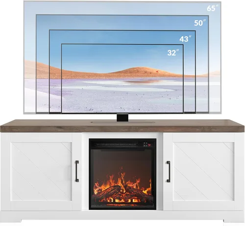 Miniatura 6 de BELLEZE Moderno soporte de TV de 58" estilo granja con calefactor eléctrico de chimenea de 18" y centro de entretenimiento multimedia para TV