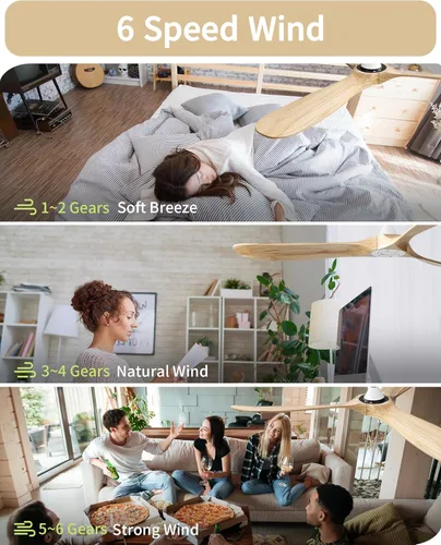 Miniatura 3 de Sofucor Ventiladores de Techo de 60 Pulgadas Sin Luz - Ventilador de Techo para Exteriores con Control Remoto, Motor DC Reversible de 3 Aspas