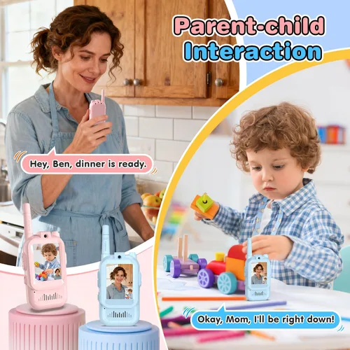 Miniatura 6 de Walkie Talkies de video para niños, paquete de 2 walkie talkies Facetime con cámara HD y cambiador de voz para niños y niñas para juegos familiares