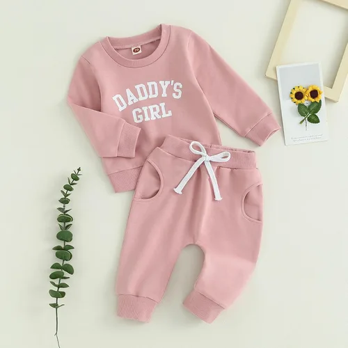 Miniatura 50 de Conjunto de 2 piezas de ropa de otoño para bebé y niña, sudadera de manga larga con cuello redondo y pantalones deportivos, conjunto de traje