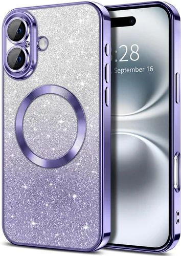 Miniatura 103 de Hython Funda para iPhone 13 Pro transparente con purpurina magnética [compatible con MagSafe] Protector completo de lente de cámara delgado