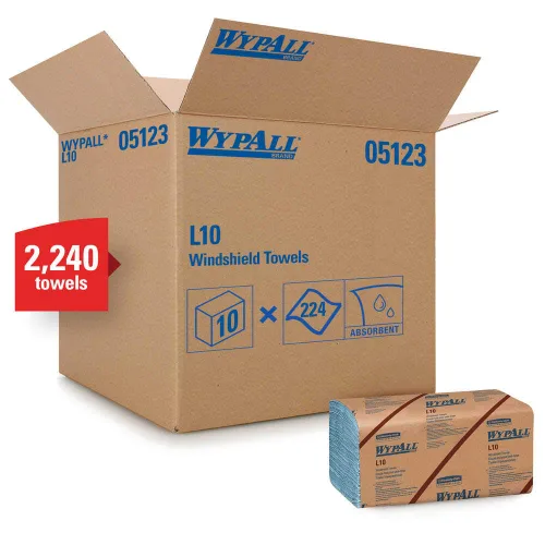 WYPALL 05123 L10 - Toallas para parabrisas con bandas, papel de 1 capa, azul, 9.1 x 10.25 pulgadas (224 toallas/paquete, 10 paquetes/caja)