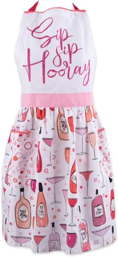 DII Women's Spring & Summer Apron Collection Adjustable, Two Large Pockets & Extra Long Ties, One Size Fits Most Sip Sip Hurra