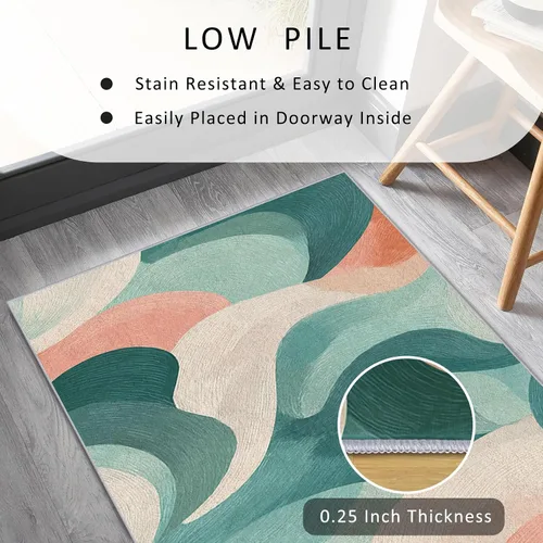 Miniatura 4 de Blue Fluid Line Runner Rug 2x4 Small - Hallway Runner Rug Ocean Wave Abstract Art Pattern, Non Slip, Washable, Blue Fluid Line Home Decor Carpet for