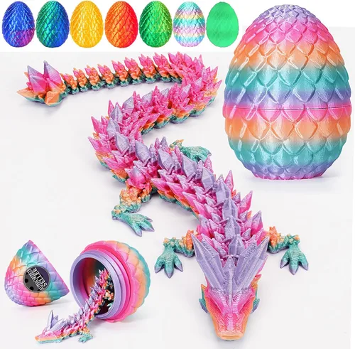 Miniatura 13 de YILCER Huevo de Dragón Impreso en 3D de 12 Pulgadas, Juguetes Fidget de Dragón de Cristal Articulado Misterioso, Juguetes Sorpresa de Animales Láser