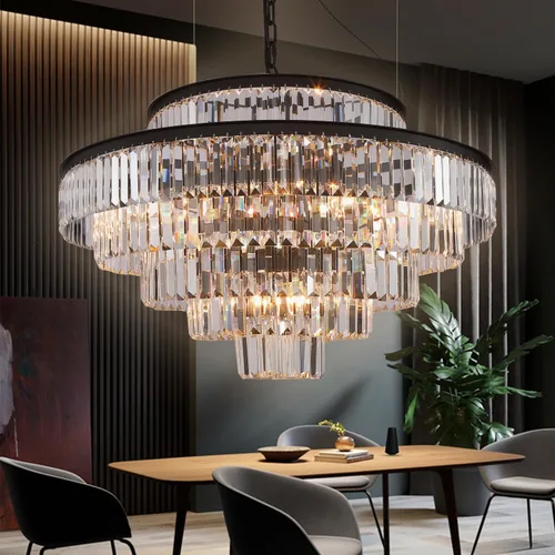 Miniatura 21 de Candelabro grande de cristal moderno y lujoso, lámpara colgante de gota de lluvia para comedor, dormitorio, sala de estar, marrón, 39 pulgadas