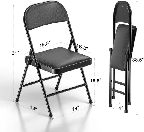 Miniatura 3 de Nazhura Paquete de 4 sillas plegables, juego de sillas de comedor de tela con cojín acolchado y respaldo, asiento interior y exterior para hogar