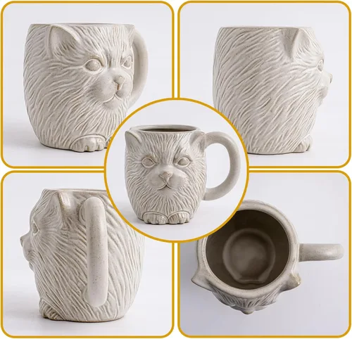 Miniatura 3 de Taza de café de cerámica de gato blanco de 20 onzas, taza de café grande de cerámica, taza con patrón de gato 3D novedoso para café, té, cacao