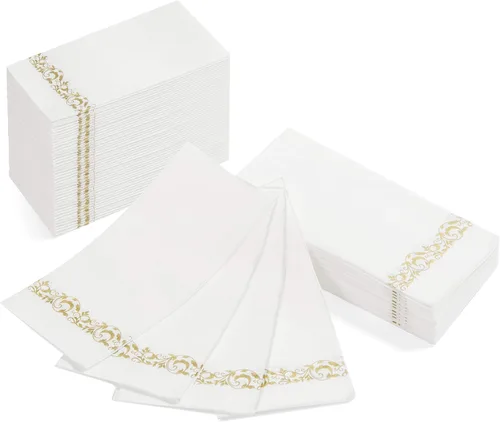 Miniatura 9 de AMERICAN HOMESTEAD - Toallas de Mano Desechables para Baño - Diseño Decorativo Be Our Guest Dorado - Servilletas de Invitados Similares al Lino
