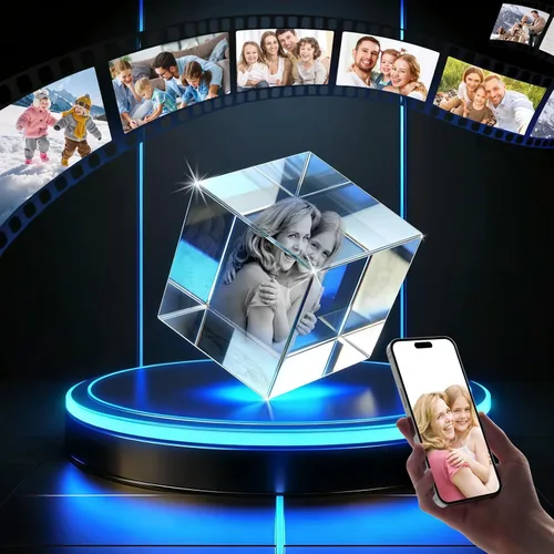 Regalo de foto de cristal 3D personalizada – Imagen personalizada en cristal para boda, aniversario, memorial (mascota o ser querido), Navidad,