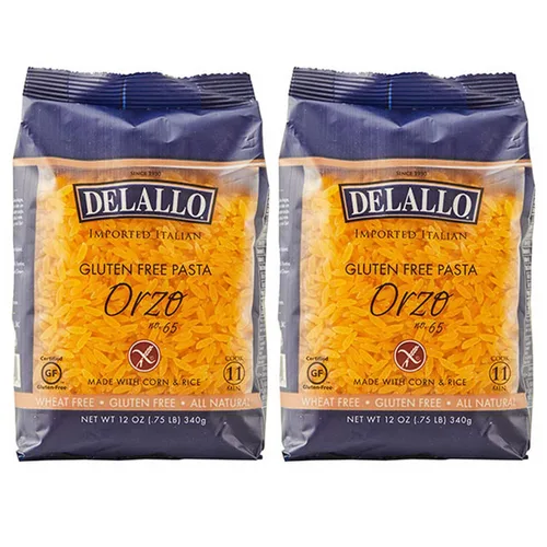 DeLallo Pasta Orzo sin gluten, bolsa de 12 onzas, (paquete de 2), hecha con harina de maíz y arroz, hecha a mano en Italia, sin OMG, todo natural,
