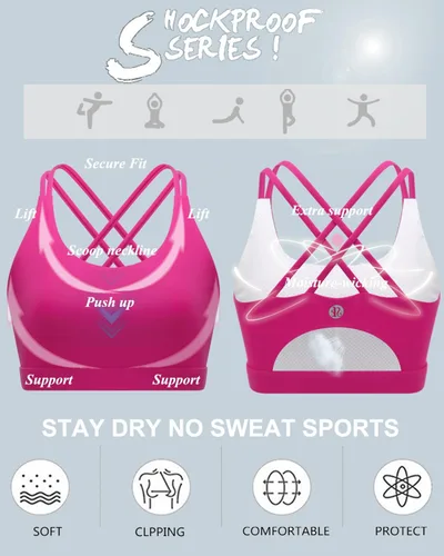 Miniatura 4 de Brasieres deportivos para mujer, con relleno, tipo camiseta sin mangas, sexis, con espalda cruzada, de alto impacto, largos, ideales para practicar